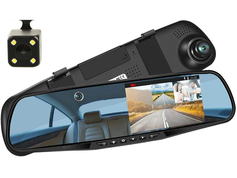 4-inch Mirror Car Dash Camera with Hidden Interior Camera